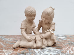 Vintage Austin Productions Signed Patricia Hannon Sculpture "Girl Boy & Dog" 1981GG183 | Antique & Vintage | Moonee Ponds Antiques | Australia Wide Delivery