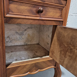 Louis XV Style Walnut  Bedside-Side Cabinet With Inset Marble Top