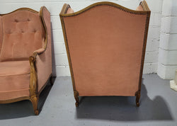 French Pair Of Louis XV Style Pink Upholstered Wing Back Chairs | Antique & Vintage | Moonee Ponds Antiques | Australia Wide Delivery