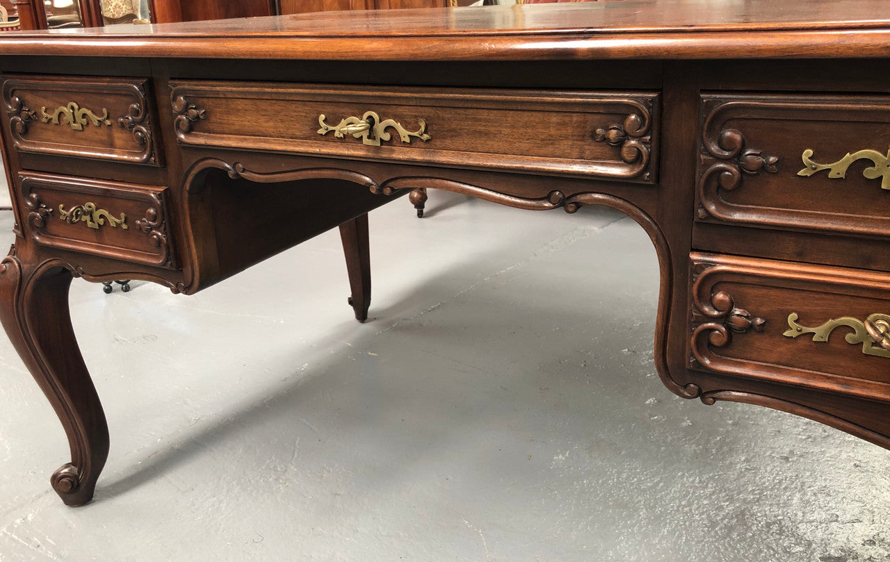 Antique French Walnut & Parquetry Top Louis XV Style Partners Desk | Antique & Vintage | Moonee Ponds Antiques | Australia Wide Delivery