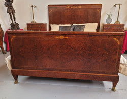 French Art Deco Bedroom Suite Consisting of Queen Size Bed & Bedsides In Amboyna Wood | Antique & Vintage | Moonee Ponds Antiques | Australia Wide Delivery