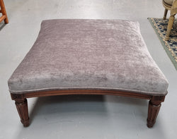French Louis 16th Style Large Walnut Footstool With New Grey Upholstery | Antique & Vintage | Moonee Ponds Antiques | Australia Wide Delivery