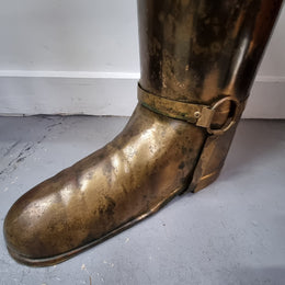 Fabulous French brass decorative boot for storing your umbrellas for walking sticks in good condition. makers stamp underneath .