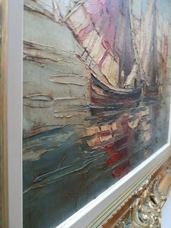 French Painting Of Ships In A Decorative Gilt Frame | Antique & Vintage | Moonee Ponds Antiques | Australia Wide Delivery