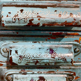 Fabulous set of vintage painted blue printers drawers that have adjustable separators which can be taken out for large papers. The drawers are various sizes and there is a section on top for working on or for storing brushes or tall items . These would be perfect for artists or jewellery pieces or even architects. Such a beautiful piece of industrial furniture.