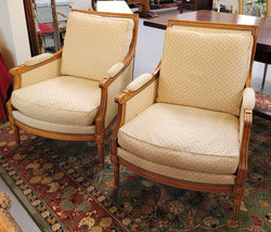 Pair of Louis XVI Style 19th Century Walnut Upholstered Bergère Chairs | Antique & Vintage | Moonee Ponds Antiques | Australia Wide Delivery
