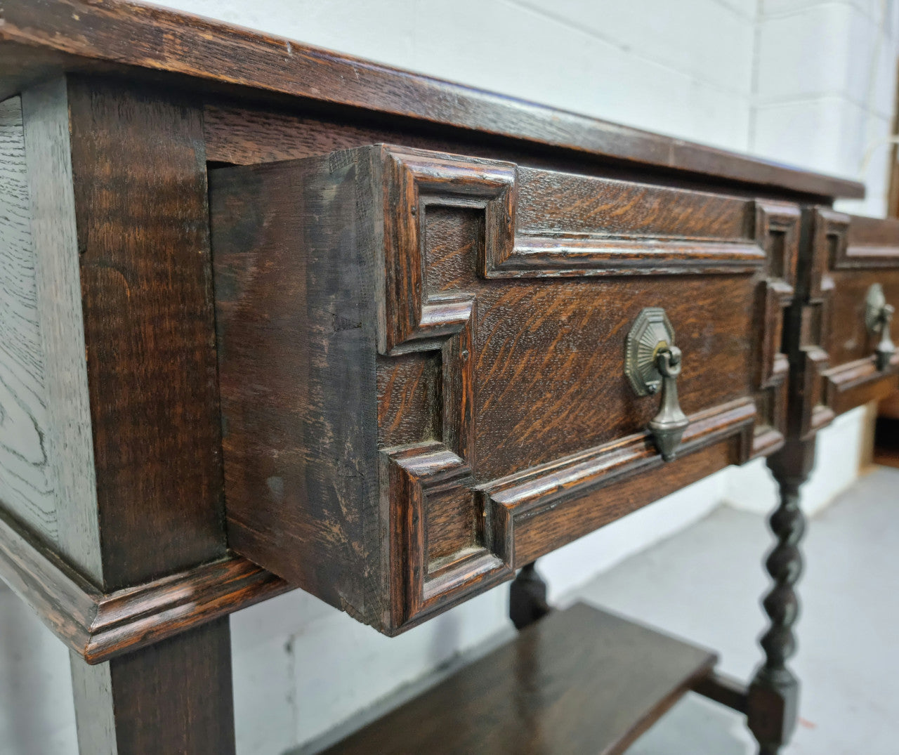 Beautiful Jacobean Style Two Drawer Side Cabinet | Antique & Vintage | Moonee Ponds Antiques | Australia Wide Delivery