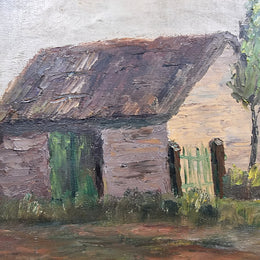 French signed oil on canvas depicting farmhouse in a lovely gilt frame. It is in good original detailed condition and has been sourced from France.