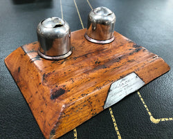 Rustic Cedar & Chrome Dual Ink Well With Plaque | Antique & Vintage | Moonee Ponds Antiques | Australia Wide Delivery