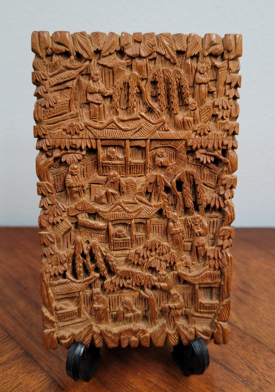Antique 19th Century Intricately Hand Carved Sandalwood Card Case