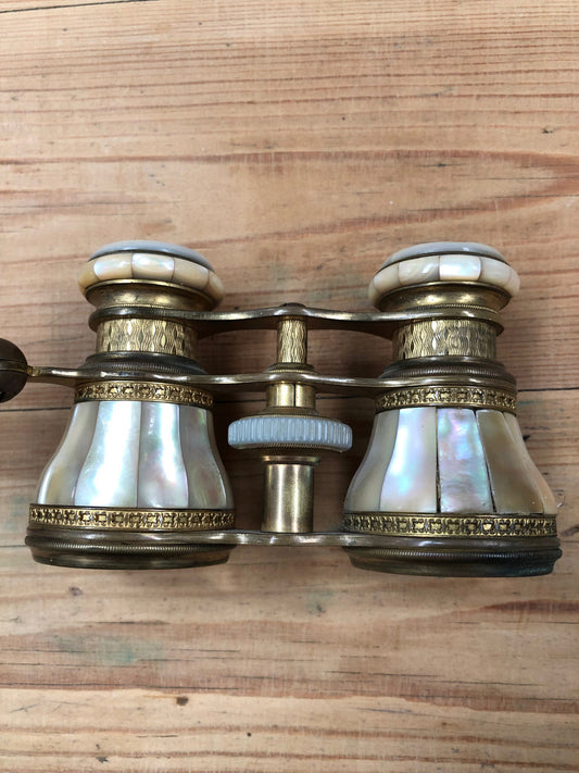 Rare Pair of French Mother of Pearl And Gilt Metal Telescopic Opera Glasses