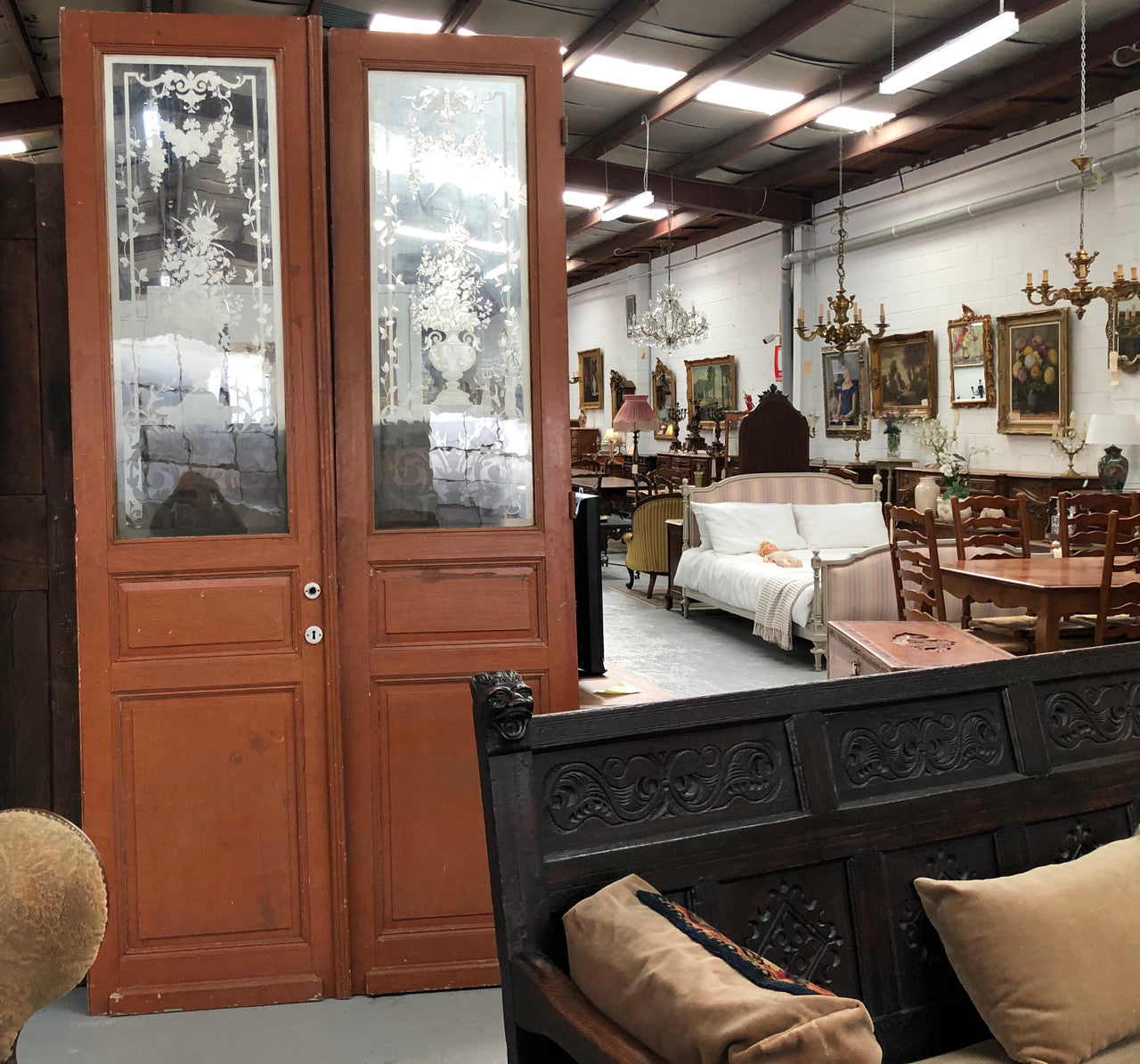 Beautiful Pair of French Antique Doors With Acid Etched Panels | Antique & Vintage | Moonee Ponds Antiques | Australia Wide Delivery