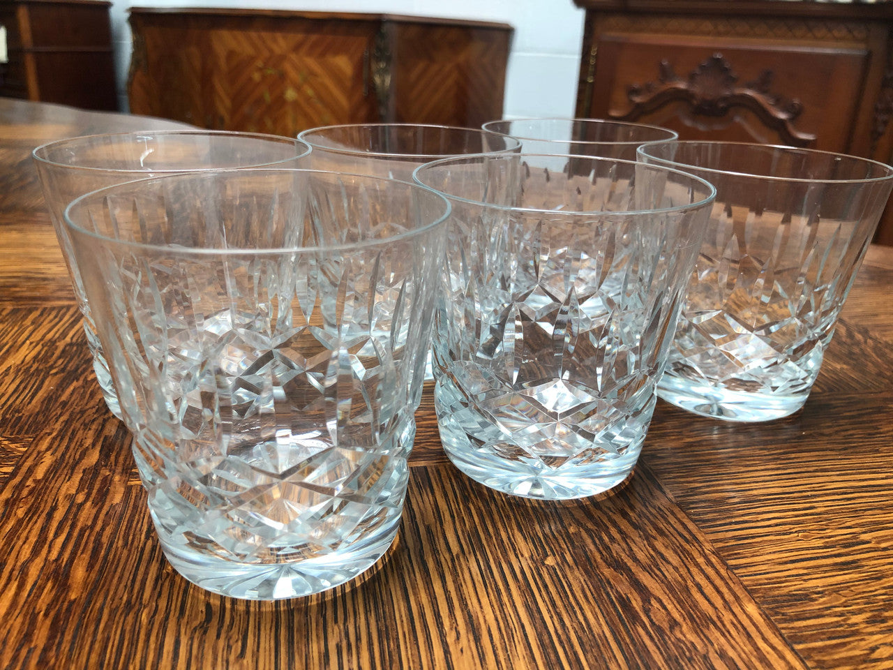 Set Of Six Lead Hand Cut Crystal Whiskey Glasses