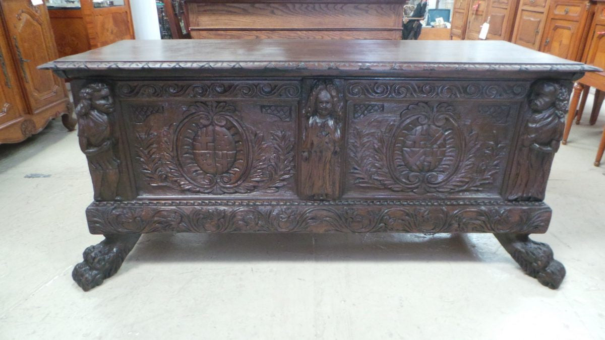 An Amazing Antique Coffer With Amazing Carvings