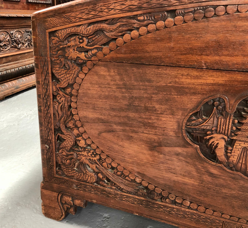 Antique Chinese Carved Camphor Wood Chest