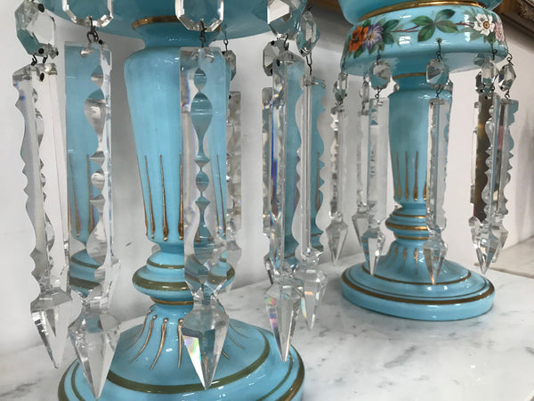 A Pair Of Victorian Blue Glass Lustres