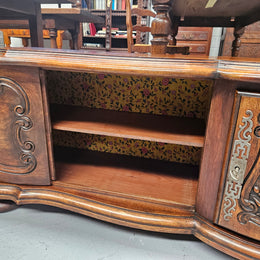 Appealing French Louis XVth style walnut converted TV unit.  Central carved  door & 2 Sliding Cupboards. In good condition.