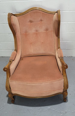 French Pair Of Louis XV Style Pink Upholstered Wing Back Chairs | Antique & Vintage | Moonee Ponds Antiques | Australia Wide Delivery