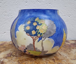 Carlton Ware Vase Globular Shape With Hand Painted Potted Rose Bush & Hollyhocks | Antique & Vintage | Moonee Ponds Antiques | Australia Wide Delivery