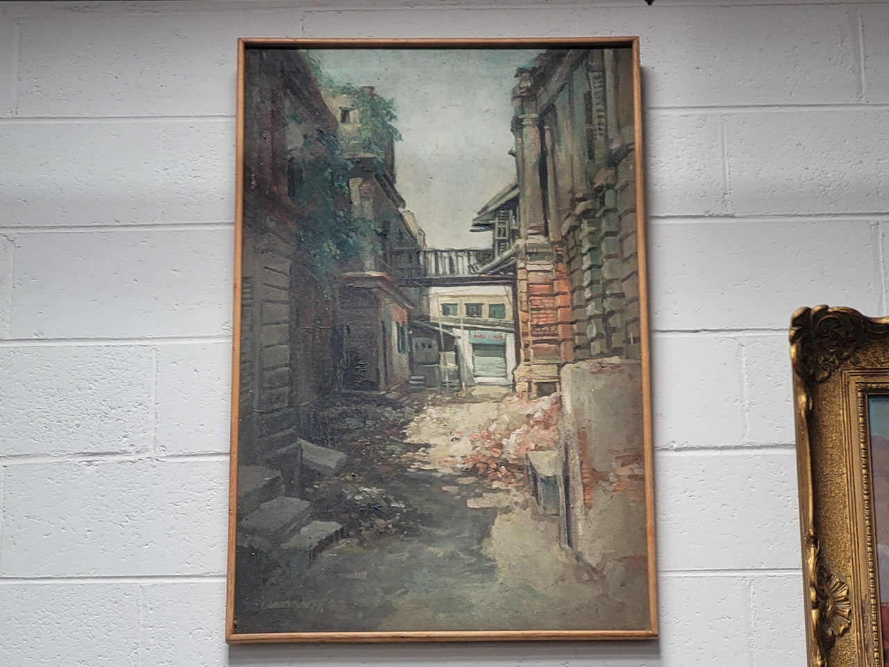 European Olde World Street Scene Oil On Canvas