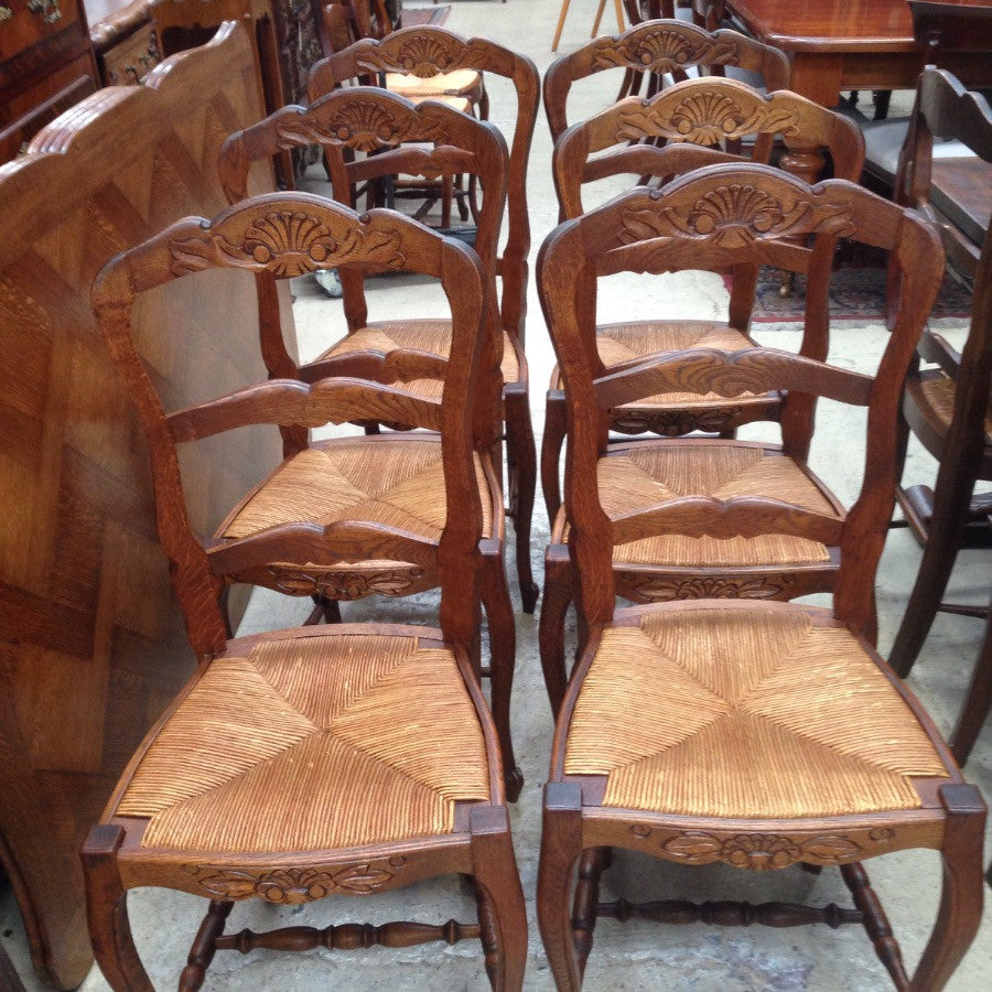 Set Of 6 French Louis XV Oak Dining Chairs
