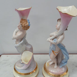 Beautiful Pair of Victorian Figurine Bud Vases