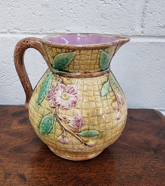 Victorian Majolica Jug With Apple Blossom Pattern