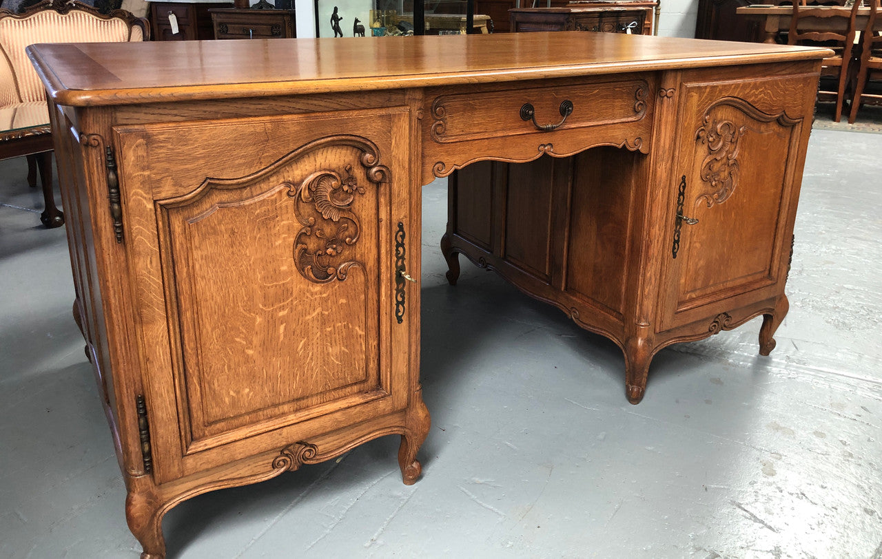 Lovely Carved French Oak Partners Desk | Antique & Vintage | Moonee Ponds Antiques | Australia Wide Delivery