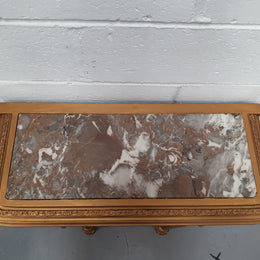 Antique French 19th century Louis XVI style inset marble top & giltwood console table. In good condition. Circa 1880