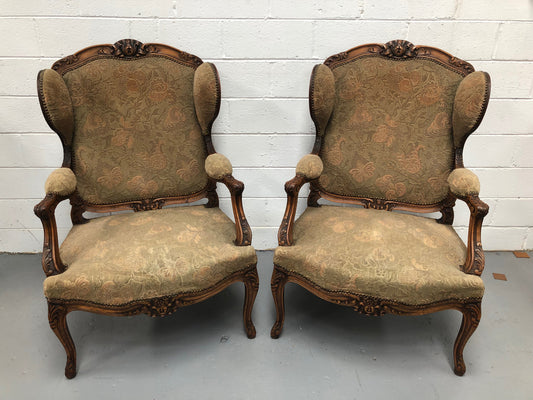 Beautiful Pair Of French Carved Arm Chairs