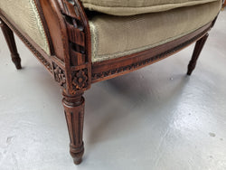 Beautifully Carved Louis XVI Walnut Upholstered Wingback Chair | Antique & Vintage | Moonee Ponds Antiques | Australia Wide Delivery