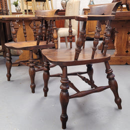 Just landed from France we have four amazing Victorian bow back chairs traditionally called a "smokers chair". They have been constructed from beautiful solid Elm wood and are very comfortable to sit in. All four are in good original detailed condition and are being sold individually for $550.00 each. Please contact us know if you would like more photos or information.