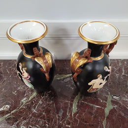 Pair Antique 19th century Paris porcelain Grecian style vases. Please view photos as they help form part of the description.