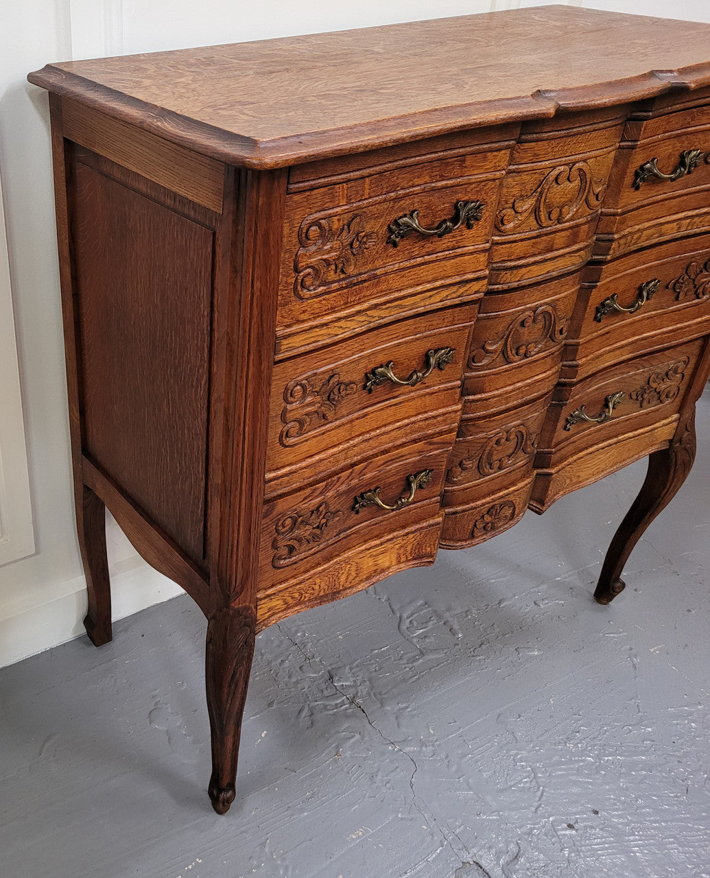 Vintage French Dark Oak Louis XV Style Chest of Three Drawers | Antique & Vintage | Moonee Ponds Antiques | Australia Wide Delivery