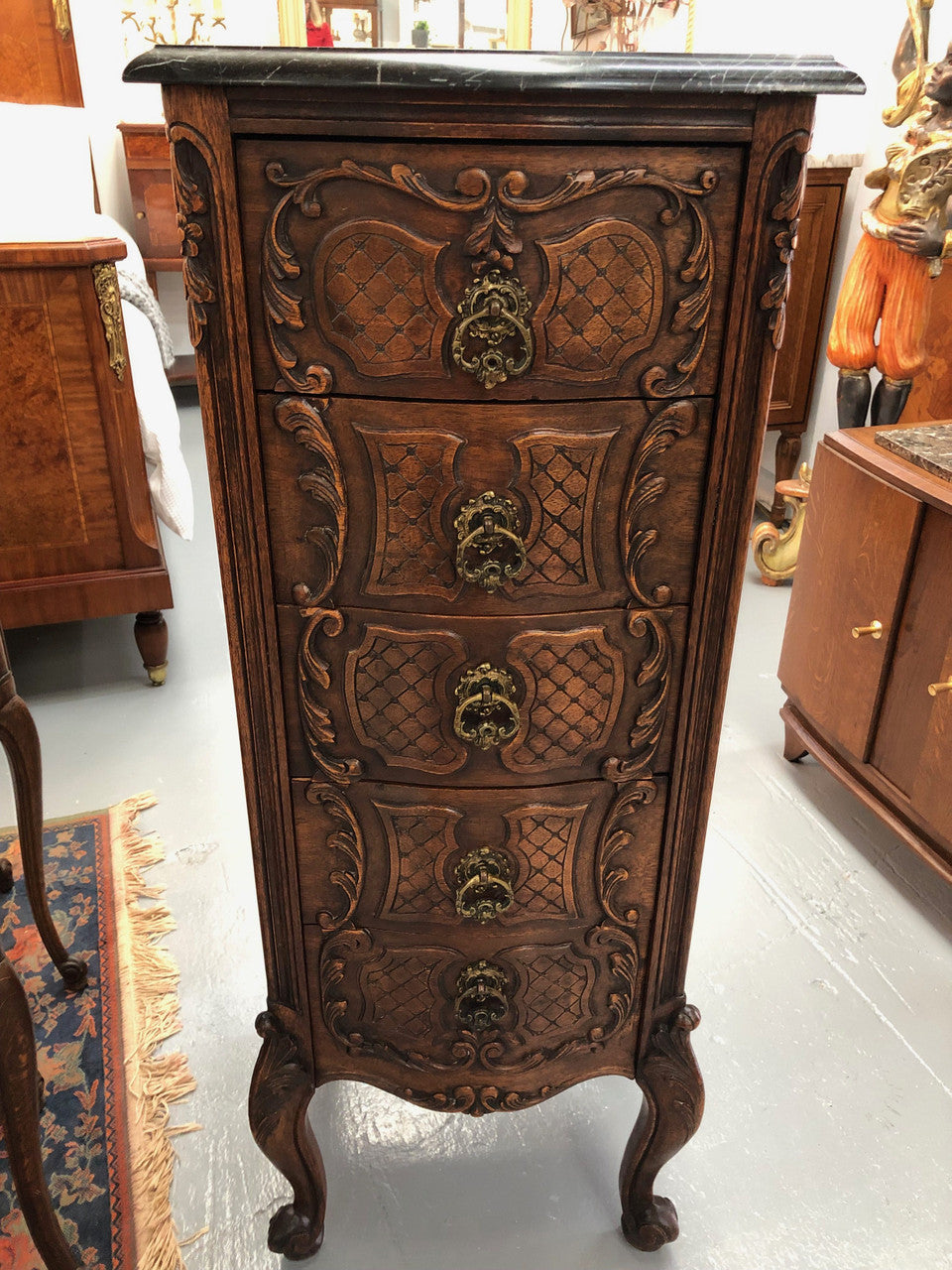 Beautiful Antique Carved Chest Of Five Drawers