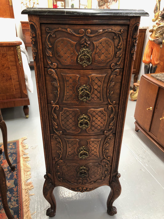 Beautiful Antique Carved Chest Of Five Drawers