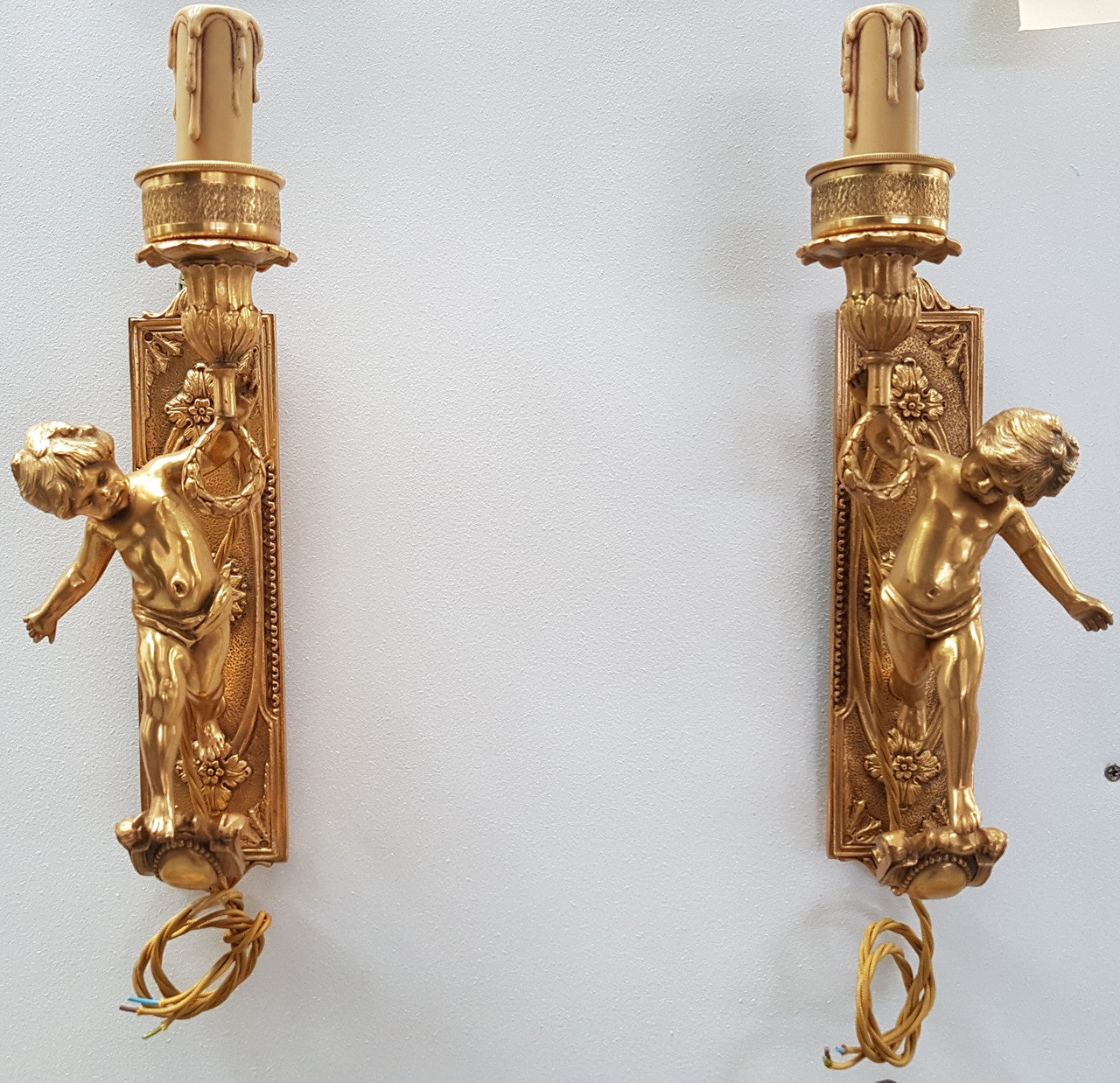 A Pair Of Extremely Decorative Cherub Wall Lights-Sconces