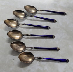 Stunning Set of Six 925 Sterling Silver & Enamel Spoons | Antique & Vintage | Moonee Ponds Antiques | Australia Wide Delivery