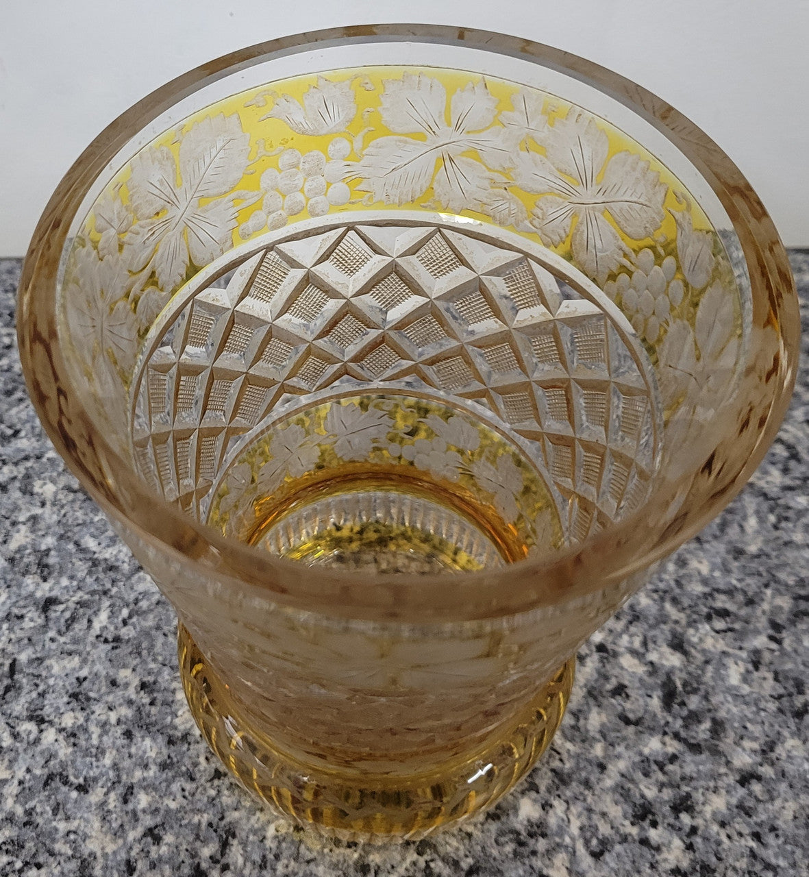 Antique Amber Bohemian Acid Etched & Wheel Engraved Crystal Vase | Antique & Vintage | Moonee Ponds Antiques | Australia Wide Delivery