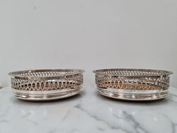 Pair Of Vintage Silver Plate Wooden Based Wine Coasters | Antique & Vintage | Moonee Ponds Antiques | Australia Wide Delivery