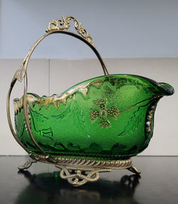 Victorian Emerald Green & Gilt Decorated Glass Bowl With Gilt Stand | Antique & Vintage | Moonee Ponds Antiques | Australia Wide Delivery