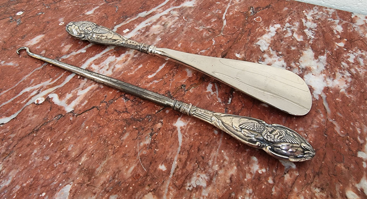 Art Nouveau Style Birmingham Silver Shoe Horn & Boot Lace Hook | Antique & Vintage | Moonee Ponds Antiques | Australia Wide Delivery
