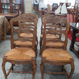 Set of Six Fabulous French Oak Dining Chairs