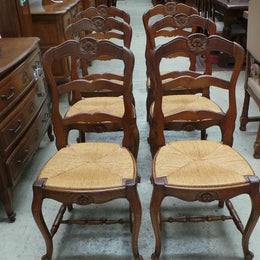 Set of Six French Oak Dining Chairs-2