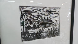 Original Linocut Of Ship At Sea | Antique & Vintage | Moonee Ponds Antiques | Australia Wide Delivery