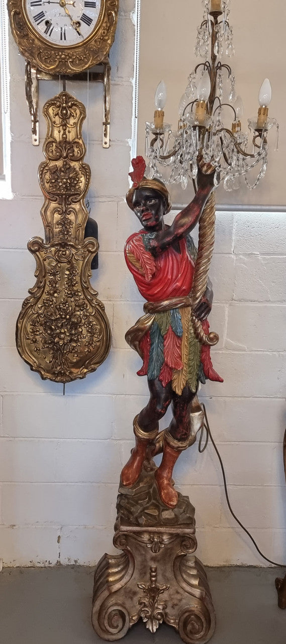 19th Century Italian Wooden Blackamoor lamp sourced in France. Made from carved wood painted & gilded. It has been fully rewired to Australian standards.