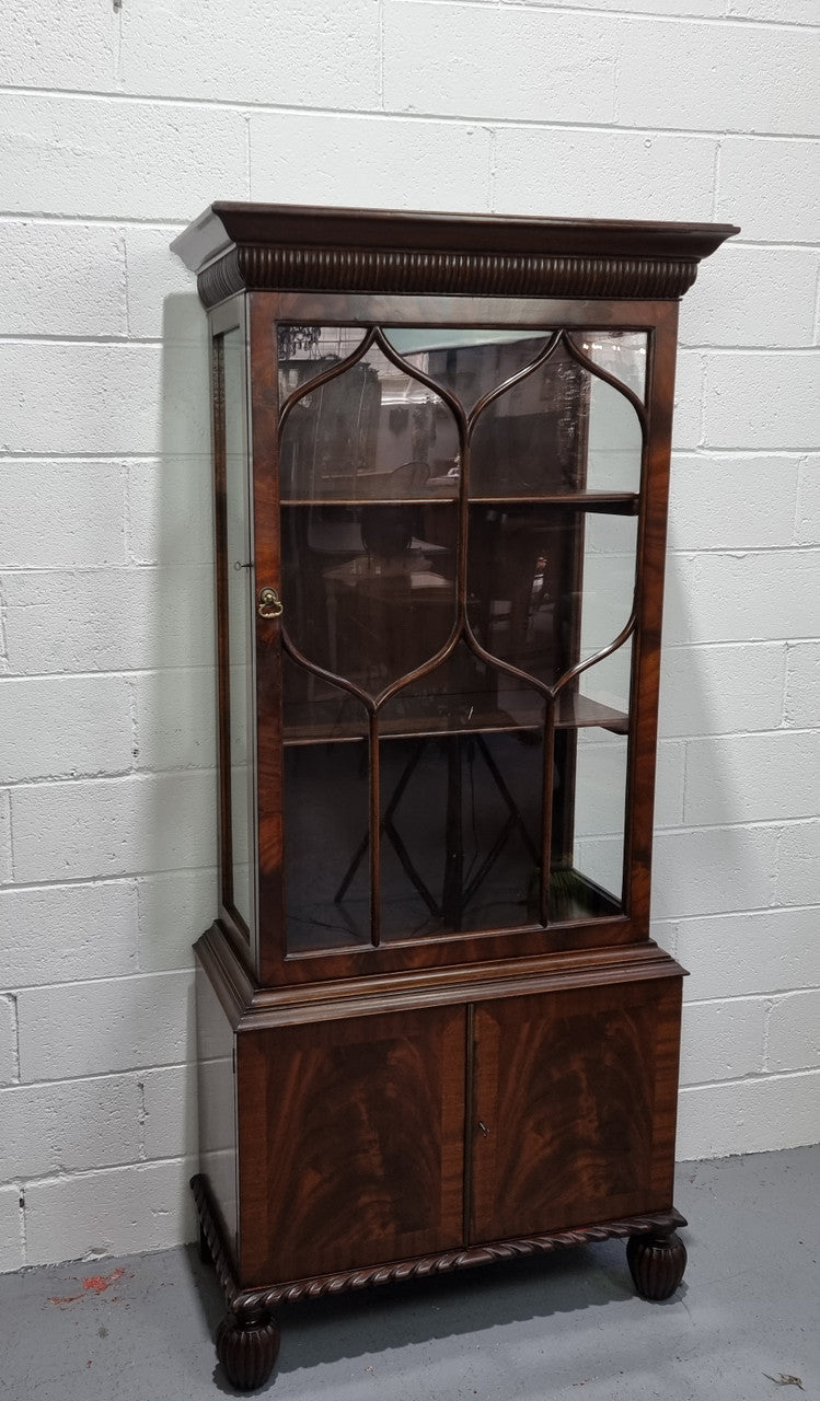 Antique Edwardian Walnut and Figured Walnut Display Cabinet