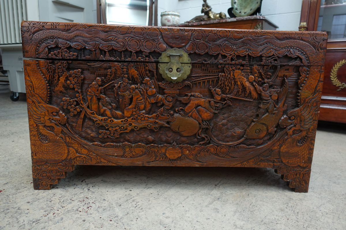 Carved Chinese Camphor Wood Trunk