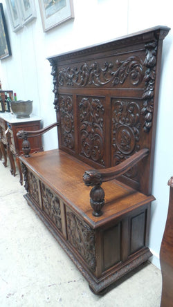 French Oak Carved Hall Seat | Antique & Vintage | Moonee Ponds Antiques | Australia Wide Delivery