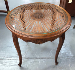 French Carved & Cane Round Table With A Glass Top | Antique & Vintage | Moonee Ponds Antiques | Australia Wide Delivery